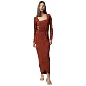 Trend Arrest.ed Women's Bodycon Midi Dress | Square Neck Wrap Style | Stretchable | Full Sleeve Fitted Dress for Party, Evening, Casual Outings & Date Night