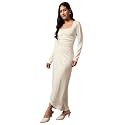 Trend Arrest.ed Women's Bodycon Midi Dress | Square Neck Wrap Style | Stretchable | Full Sleeve Fitted Dress for Party, Evening, Casual Outings &amp; Date Night