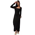 Trend Arrest.ed Women's Bodycon Midi Dress | Square Neck Wrap Style | Stretchable | Full Sleeve Fitted Dress for Party, Evening, Casual Outings &amp; Date Night