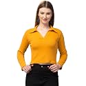 Ribbed Polo Collar Full Sleeves Tops for