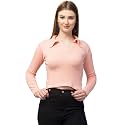 Ribbed Polo Collar Full Sleeves Tops for