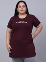 Trend Level Typography Women Round Neck Maroon