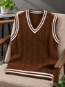 trendbite Men Woven V Neck Brown Sweater