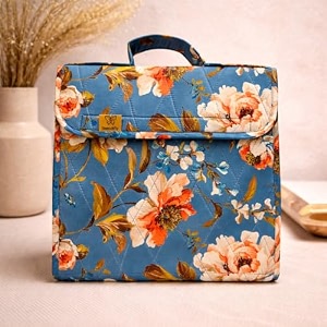 trendifly foldable multipocket jewellery organizer suitcase for women embroidery design travelling jewelry sutcase bag 5 transparent pockets earrings necklace bangles rings girls flower blue