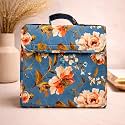 Trendifly Foldable Multipocket Jewellery Organizer Suitcase for Women Embroidery Design Travelling Jewelry Sutcase Bag 5 Transparent Pockets Earrings Necklace Bangles Rings Girls (Flower Blue)