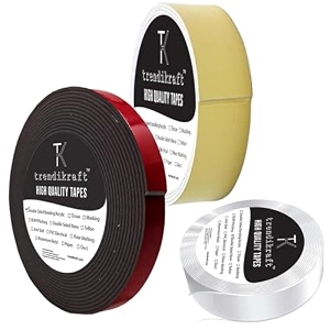 pack of 3 two way double sided tape combo of heavy duty acrylic foam tape for car 5mtr transparent nano tape 3mtr and both side adhesive white foam tape 5mtr for wall craft
