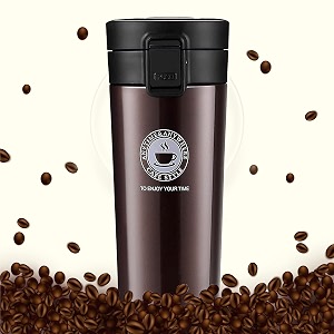 trending coffee travel mug insulated coffee cup with leakproof lid vacuum insulation stainless steel reusable for hot cold coffee water and tea thermal mug with non-slip protective cover 380ml