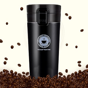 trending coffee travel mug insulated coffee cup with leakproof lid vacuum insulation stainless steel reusable for hot cold coffee water and tea thermal mug with non-slip protective cover 380ml