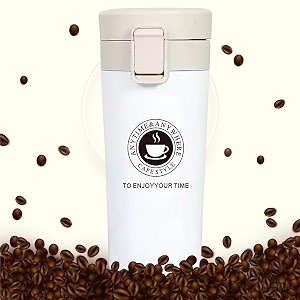 trending coffee travel mug vacuum insulated tumbler with leakproof flip lid for hot and cold water tea in travel car office school camping 350ml white
