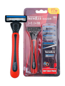 trendler 3 blade 10 cartridges shaving razor for men cushion grip handle for easy shaving men