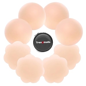 trendmalls nipple cover - sticky adhesive silicone nipple pasties - reusable pasty nipple covers for women with travel box