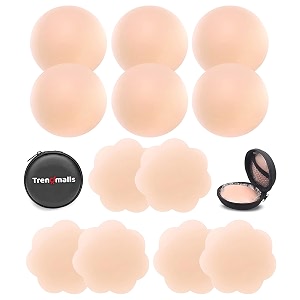 trendmalls nipple cover - sticky adhesive silicone nipple pasties - reusable pasty nipple covers for women with travel box