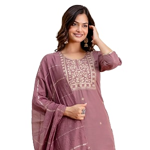 TRENDMALLS Womens Cambric Cotton Embroidery Work Kurta