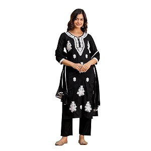 TRENDMALLS Womens Cambric Cotton Embroidery Work Kurta