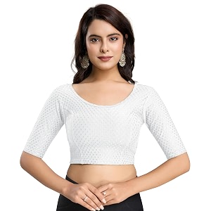 trendmalls women39s dobby pure cotton elastin stretchable readymade round neck elbow length sleeves blouse choli stylish saree blouse ready to wear