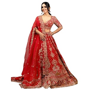 TRENDMALLS Womens Satin Sequin Embroidery Bridal Lehenga