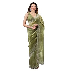 TRENDMALLS Womens Tussar Silk Siroski With Zarkan