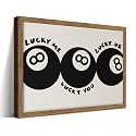 Trendy Black 8 Ball Wall Art, Funny Lucky You Y2k Canvas Wall Decor Painting, Funky Cool Billiards Posters Prints Pictures for Living Room Bedroom Apartment Dorm Room Decor 16x24 Inch Wood Framed