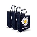 Trendy Jute Bags Eco-Friendly Jute Bags Tiffin/Shopping Grocery Multipurpose Hand Bag with Zip & Handle for Men and Women Flower Printed (Black, Combo of 3)