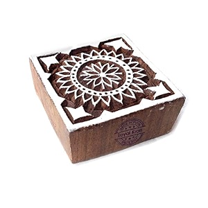 trendy square flower motif wooden stamp for printing - diy henna fabric textile paper clay pottery block printing stamp