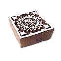 Trendy Square Flower Motif Wooden Stamp for Printing - DIY Henna Fabric Textile Paper Clay Pottery Block Printing Stamp