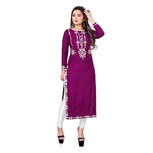 Womens Rayon Embroidered Straight Kurti Under 499