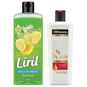 tresemme keratin smooth conditioner 190ml and liril lemon and tea tree oil body wash 250 ml