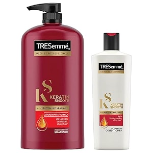 tresemme keratin smooth shampoowith keratin and argan oil for straighter smoother and shinier hair 1 ltr and keratin smooth conditioner smoother and shinier hair 190 ml