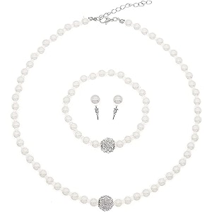 pearl necklace moti mala with matching pearl studs earrings for women and girls