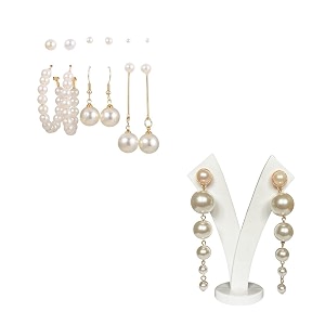 pearl necklace moti mala with matching pearl studs earrings for women and girls