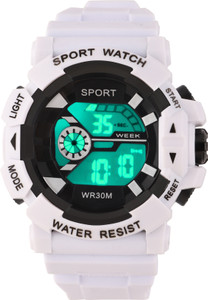 trex silicone belt strong built quality semi water  shock resistance wrist digital watch  - for men  women sport unique as you white digital display led light durable