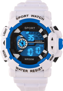 trex silicone belt strong built quality semi water  shock resistance wrist digital watch  - for men  women sport unique as you white digital display led light durable