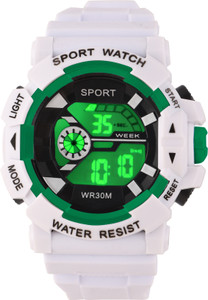 trex silicone belt strong built quality semi water  shock resistance wrist digital watch  - for men  women sport unique as you white digital display led light durable