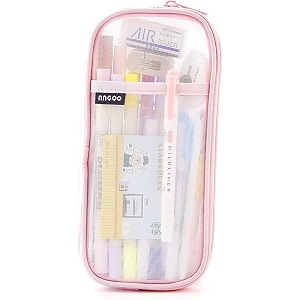 canvas pencil case pencil pouch pen grid pouch with zipper clear stationery bag transparent pencil bag for school aesthetic stationary pouches kids office school supplies pink