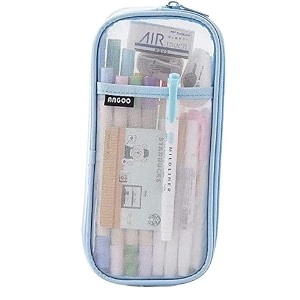 canvas pencil case pencil pouch pen grid pouch with zipper clear stationery bag transparent pencil bag for school aesthetic stationary pouches kids office school supplies blue