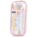 Canvas Pencil Case, Pencil Pouch Pen Grid Pouch With Zipper Clear Stationery Bag Transparent Pencil Bag For School, Aesthetic Stationary Pouches Kids Office School Supplies (Pink)
