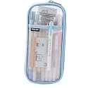 Canvas Pencil Case, Pencil Pouch Pen Grid Pouch With Zipper, Clear Stationery Bag Transparent Pencil Bag For School, Aesthetic Stationary Pouches Kids Office School Supplies (Blue)