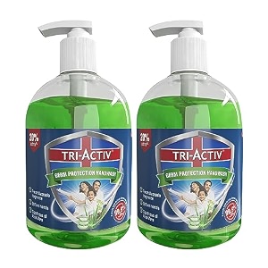 tri-activ germ protection handwash bottle  hand wash 300ml with aloevera amp avocado fragrance  keeps hands soft amp moisturized  protects from 999 disease causing germs  pack of 2 bottle  600ml
