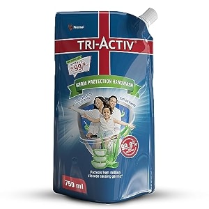 tri-activ liquid handwash refill  750ml x pack of 1 750ml  protects from 999 disease causing germs  hand wash refill packs with aloevera amp avocado  liquid soap  gentle on hands amp safe on skin