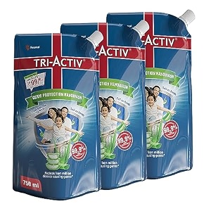 tri-activ germ protection handwash refill pack  protects from 999 disease causing germs  with goodness of aloevera  keeps hands soft amp moisturized  refreshing avocado fragrance 750ml 750ml 3