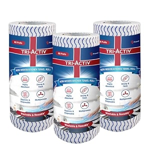 tri-activ washable amp reusable kitchen towel roll  80 pulls per roll 160 sheets pack of 2  highly absorbent kitchen tissue roll  non woven fabric  better alternative to paper tissue roll  blue