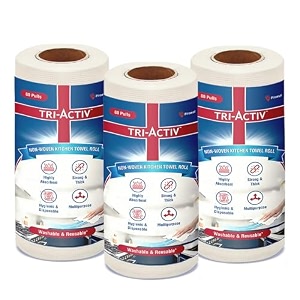 tri-activ washable amp reusable kitchen towel roll  80 pulls per roll 240 sheets pack of 3  highly absorbent kitchen tissue roll  non woven fabric  better alternative to paper tissue roll  white