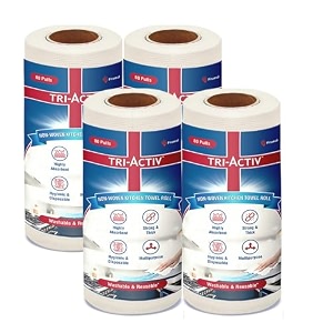 tri-activ washable amp reusable kitchen towel roll  80 pulls per roll 320 sheets pack of 4  highly absorbent kitchen tissue roll  non woven fabric  better alternative to paper tissue roll  white