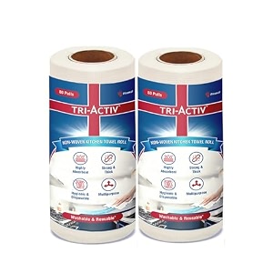 tri-activ washable amp reusable kitchen towel roll  80 pulls per roll 160 sheets pack of 2  highly absorbent kitchen tissue roll  non woven fabric  better alternative to paper tissue roll  white