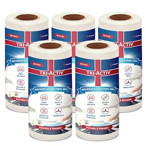 tri-activ washable amp reusable kitchen towel roll  80 pulls per roll 400 sheets pack of 5  highly absorbent kitchen tissue roll  non woven fabric  better alternative to paper tissue roll  white
