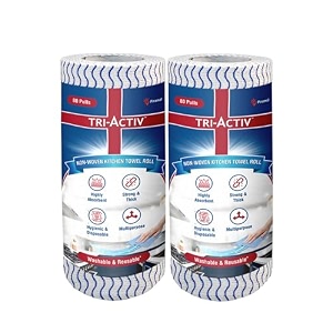 tri-activ washable amp reusable kitchen towel roll  80 pulls per roll 160 sheets pack of 2  highly absorbent kitchen tissue roll  non woven fabric  better alternative to paper tissue roll  blue