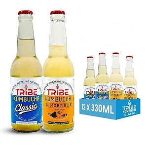 tribe kombucha naturally sparkling probiotic super drink recipes with herbs spices giner amp lemon  gut friendly  gluten free  immunity booster  antioxidant and hydration  pack of 18 330 ml