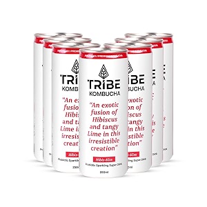 tribe kombucha naturally sparkling probiotic super drinkgut friendlyimmunity boosterantioxidant and hydrationhibiscus 250 ml hibiscus 12