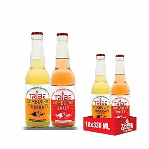 tribe kombucha naturally sparkling probiotic super drink recipes with gingerrose tulsi amp lemon  gut friendly  gluten free  immunity booster  antioxidant and hydration  pack of 18 330 ml