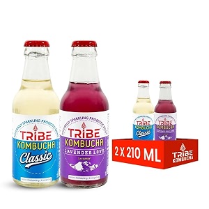 tribe kombucha naturally sparkling probiotic super drink herbs spices blue pea flower amp lavender  gut friendly  gluten free  immunity booster  antioxidant and hydration  pack of 12 330 ml